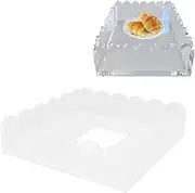 Acrylic Scalloped Tray with Magnetic Mat Base, 8 X 8 Inch Clear Serving Tray Organizer for Countertop, Multi Functional Photo Frame Display Stand, Includes Anti-Slip Pads