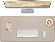 Lllunimon Leather Desk Mat Large Mouse Pad Laptop Desk Pad Waterproof Non-Slip Table Blotter Desktop Writing Pad for Office and Home (Beige, 120x43cm)