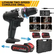 21V Cordless Drill + 2 Battery Heavy Duty Impact Driver Kit Brushless Hammer Set