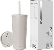 Simple Modern Insulated Tumbler with Lid and Straw | Iced Coffee Cup Reusable Stainless Steel Water Bottle Travel Mug | Gifts for Women Men Her Him | Classic Collection | 20oz | Almond Birch