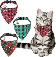 YUJUN 3Pack Christmas Cat Bandana Collars Breakaways with Bell Christmas Adjustable Plaid Snowflake Collar Buckle Safety for Puppy Kittens