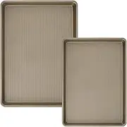 2Pcs Cookie Sheet with Diamond Texture Pattern Food Grade Carbon Steel Baking Pan Nonstick Baking Sheet Reusable Cookie Pan Oven Safe Up to 446°F for Baking Cooking (Large and Medium)
