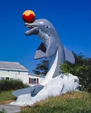 8x10 Vintage Photo Aqua Circus Dolphin Statue, Yarmouth, Massachusetts.