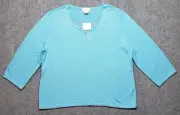 Studio Works Blouse Womens XL Luxury Sky Blue Round Neck 3/4 Sleeve Acrylic New