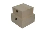 2pc Boyle Craftwood Large Small Square Storage Box w Catch Organiser Container