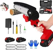 Mini Chainsaw 4 Inch Cordless Chainsaw Battery Powered Mini Chain Saw with Box 0.7kg Lightweight Pruning Shears for Courtyard Tree Branch Wood Cutting (Color : Mini Chainsaw Red)