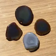 4 Polished Geode Slices Banded Brown & Gray Agate Crystals Rounded End Cut Rocks