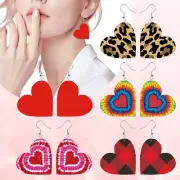 Valentine's Day Leather Earrings Red And Black Check Tie Dye Leopard Print