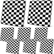 Set of 8 Outdoor Stretch Cushion Cover Plaid Patio Chair Cushion Covers Replacement Furniture Couch Sofa Slipcovers Seat Soft Flexibility Protector Washable(Black and White)