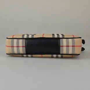 【BURBERRY 巴寶莉】BURBERRY VINTAGE格紋帆布拉鍊斜背相機包(米x黑)