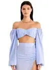 Rumer Revolve Women Blue Linen Camille Top & Skirt Set Large NWT 2 Piece Bundle