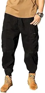 [Generic] Men Solid Cargo Pants Casual Vintage Multi-Pockets Joggers Handsome Outdoor Hiking Pantalones