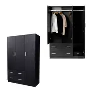 Foret Cabinet Wardrobe Clothes Rack Bedroom Storage Shelf Organiser BLACK 3 Doors
