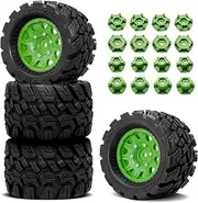 OGRC Wheels and Tires 12mm/14mm Hex RC Truck Tires with Foam Inserts for 1/10 Scale Arrma Granite Axial Losi Redcat Rc4wd RC Monster Truck ​Buggy (Green)