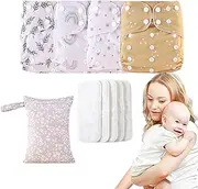 Cloth Diaper | Adjustable Baby Nappies with Waterproof Bag and 4 Changing Pads | Baby Diapers | Absorbent & Breathable Liners with 4 Inserts & 1 Wet Bag for Toddler Boys Girls