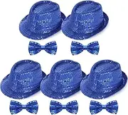 [Elfcool] 10 Pcs Unisex Sequin Fedora Hat Sequin Bow Ties Set Bling Retro Dance Jazz Cap Funky Party Costume Fedora