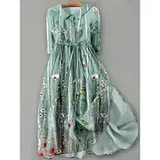 Women's Midi Dress Shift Dress Vacation Casual Boho Daily Holiday Tea Party Regular Fit Floral Graphic Half Sleeve Lapel Light Yellow Green Dark Blue Beige Sum
