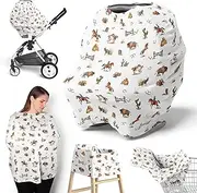 Sweet Jojo Designs Western Cowboy Boy Infant Baby Car Seat Cover Nursing Breastfeeding High Chair Shopping Cart Stroller Carseat Canopy Carrier Multipurpose Use Wild West South Horse Cow Farm Animal