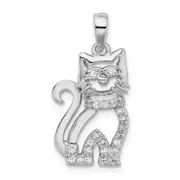 Sterling Silver Rhodium-Plated Cz Cat Pendant