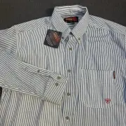 Ariat FR Button Up Shirt Men Medium Blue Striped Work Wear HRC2 NWT