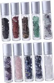 MOTHNUR 10pcs Roller Essential Oil Bottles with Semiprecious Stones Leakproof Cosmetic Containers for Aromatherapy Present for Female Friends