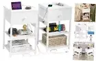 Nightstands Set of 2 with Charging Station, Bedside Tables with Fabric White