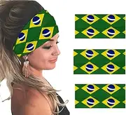 [ZENRUIMING] 3 Pcs Brazilian Flag Hair Bands, Sweat Absorbing and Breathable Sports Elastic Hair Bands, Multi-Functional Turban Yoga Headband