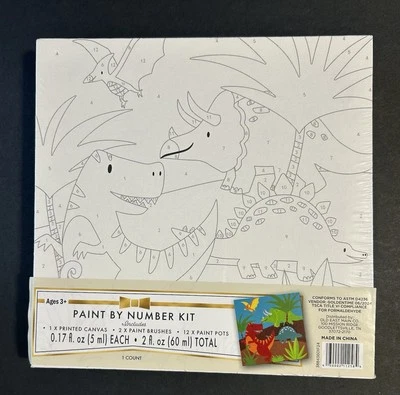 New Paint By Number Kit Printed Canvas 12 Paints 2 Brushes Dinosaur Dinos Gift