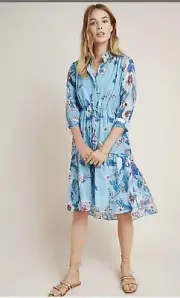 $598 Diane Von Furstenberg Women's Blue Floral Davey Midi A-Line Dress Size M