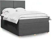 Bed Furniture Box Spring Bed with Mattress Dark Grey Double Fabric