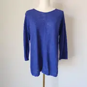 NWT Chico's Apparel Mika Linen Blend Knit Pullover Top Stratus Blue Sz.1 (M/8)