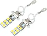 X AUTOHAUX H3 Fog Lights Bulbs Headlight Bulb 5050 Chips 6000-6500K Auto LED Headlight Projector 12V Car Driving Running Lamp Aluminum White 1 Pair