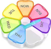 Petal Pill Box, Weekly Pill Organizer with Large Compartments, Medicine Organizer, Pill Dispensers Box, 7 Day Pill Cases, Flower Pill Container for Vitamins Fish Oils or Supplements (Transparent+Rainbow)