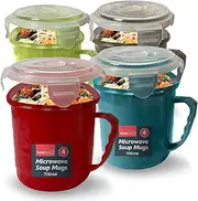 4pk Soup Containers with Lids | Microwavable Soup Mug with Lid | 700ml Microwave Bowl Soup Storage Containers | Dishwasher Safe Soup Cup | Soup Mugs Microwavable for Home & Office with Leak Proof Lids