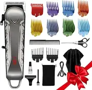 Hair Clippers for Men&Women, 5 Hours Cordless Hair Cutting Kit with 10 Combs, LED Display, Low Noise Professional Beard Trimmer Barber Clippers Hair Cutting Kit with Scissors,Cape (Gray)