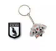 SET 2 WESTERN SUBURBS MAGPIES NRL TEAM HERITAGE LOGO PIN BADGE & MASCOT KEYRING