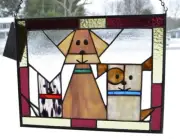 Handmade One of a Kind Stained Glass Patchwork Quilt 3 dogs puppies rescue mutts