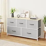 Advwin Chest of Drawers 5 Drawer Fabric Dresser Organizer Clothes Toys Storage Unit Lowboy Storage Cabinet for Bedroom, Living Room, Hallway, Entryway,Office Beige