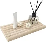 Jusmioke Natural Travertine Marble Tray for Bathroom Countertop Organizer,Vanity Decorative Stone Tray for Candles, Perfume, Jewelry Dish Ring Tray (Beige)
