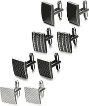 [FIBO STEEL] Tie Clips Cufflink Set for Men Classic Wedding Cufflinks.