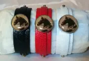 Leather SNAP BRACELET Horse Snap ELEGANT HORSE HEAD sft Whte Red Black *BUBBLES*