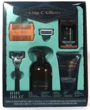 King C Gillette 5 Piece Beard Care Kit Neck Razor Shave Gel Wash Oil & Comb