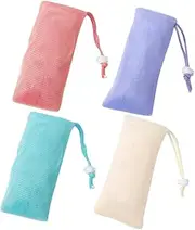 KOMBIUDA Shower Foaming Bags 4pcs Soap Pouch for Soap Bars Exfoliating Mesh Bag Drawstring Closure for Travel Home Use
