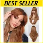 Versatile Long Ginger Copper Wig with Bangs - Perfect for Parties and Events