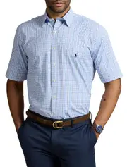 Polo Ralph Lauren Big & Tall Performance Twill Sport Shirt in Blue Pink Multi at Nordstrom, Size 2X Big