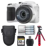 Kodak PIXPRO AZ255 Digital Camera (White) +Extra Battery +Tripod+Case -32GB Kit