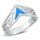 V Shape Ring Genuine Sterling Silver 925 Blue Lab Opal Face Height 10 mm Size 10