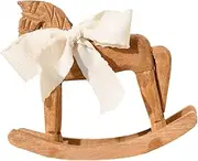 Pine Wood Rocking Horse Old-Fashioned Handle Figurine Accessories Conditioning Clip Decoration Car Clip Decoration Wooden Rocking Horse Decoration Ribbon Light Brown