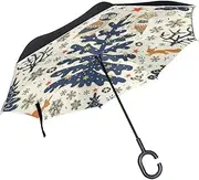 Double Layer Inverted Umbrella Cars Reverse Umbrella Christmas Tree Owl Fox Windproof UV Proof Travel Outdoor Umbrella