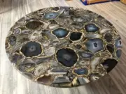 30" Black Agate Stone Coffee Table Handmade Gemstone Countertop Hallway Decors